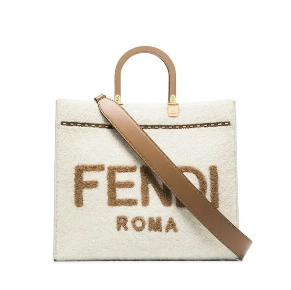 Fendi Medium Sunshine Tote in White Shearling Limited Edition NWT